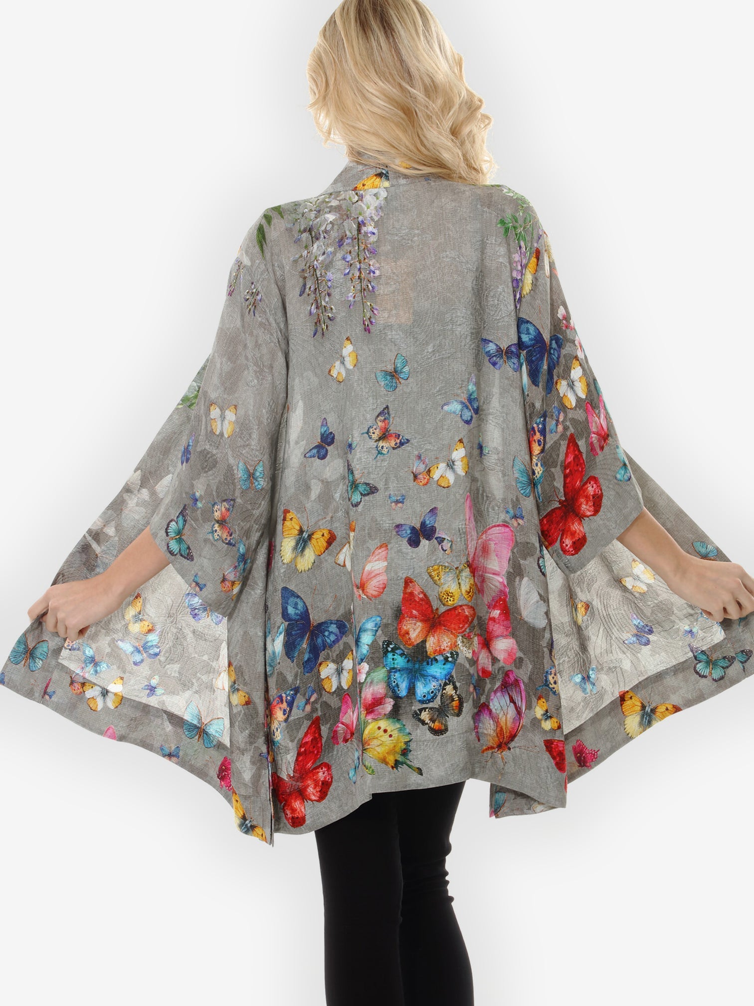 Open Front Kimono Swarm of Butterflies Silk Kimono Jacket