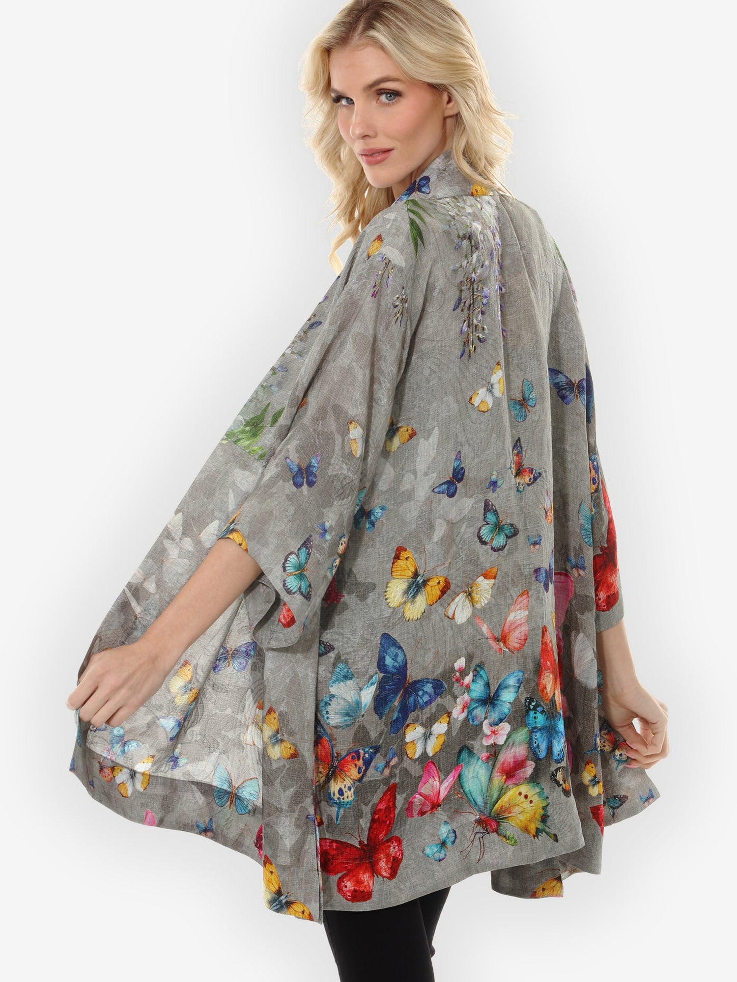 Open Front Kimono Swarm of Butterflies Silk Kimono Jacket