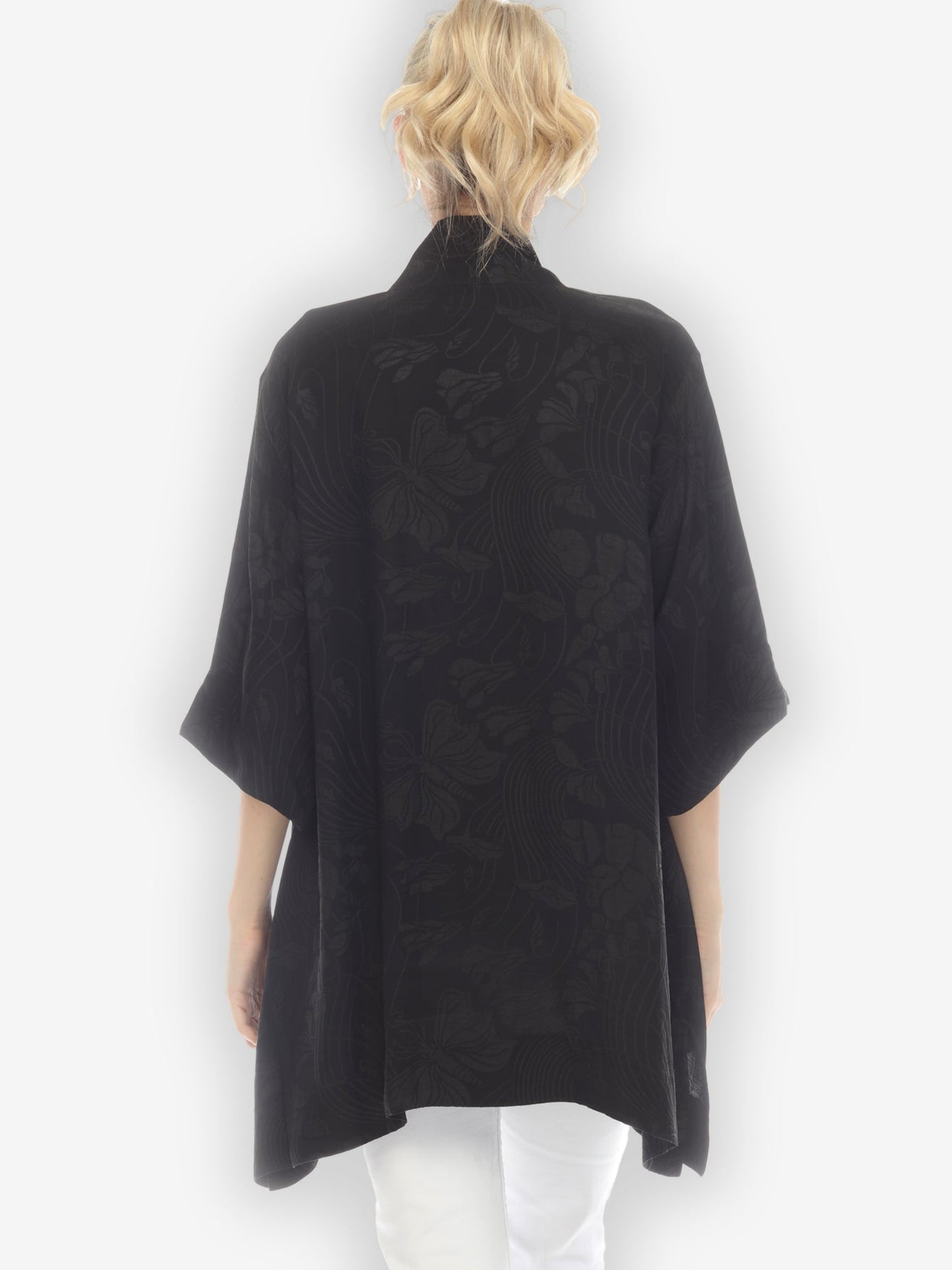 Jackets Solid Black Silk Kimono Top