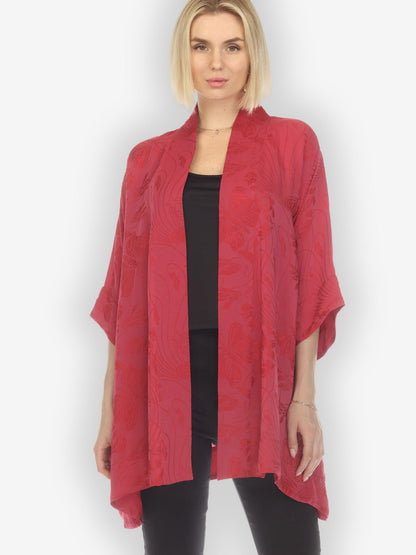 Jackets Solid Pinkish-Red Silk Kimono Top