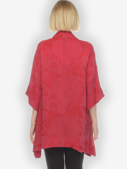 Jackets Solid Pinkish-Red Silk Kimono Top