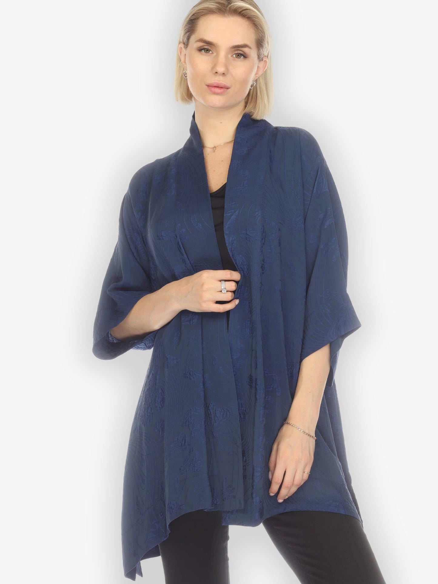 Jackets Solid Navy Silk Kimono Top