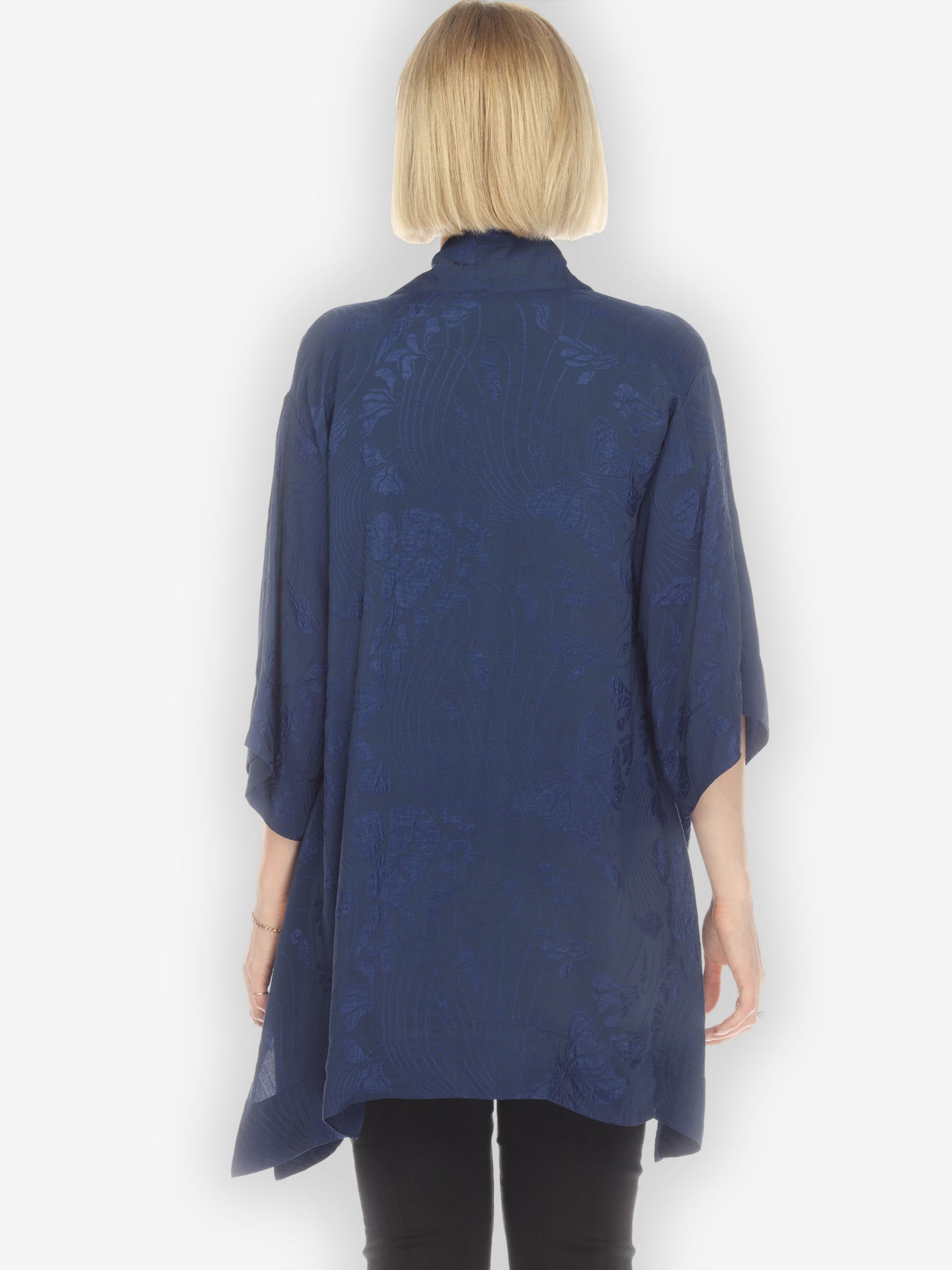 Jackets Solid Navy Silk Kimono Top