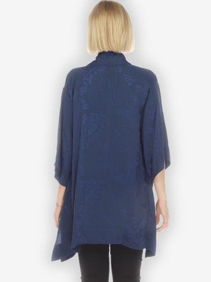 Jackets Solid Navy Silk Kimono Top