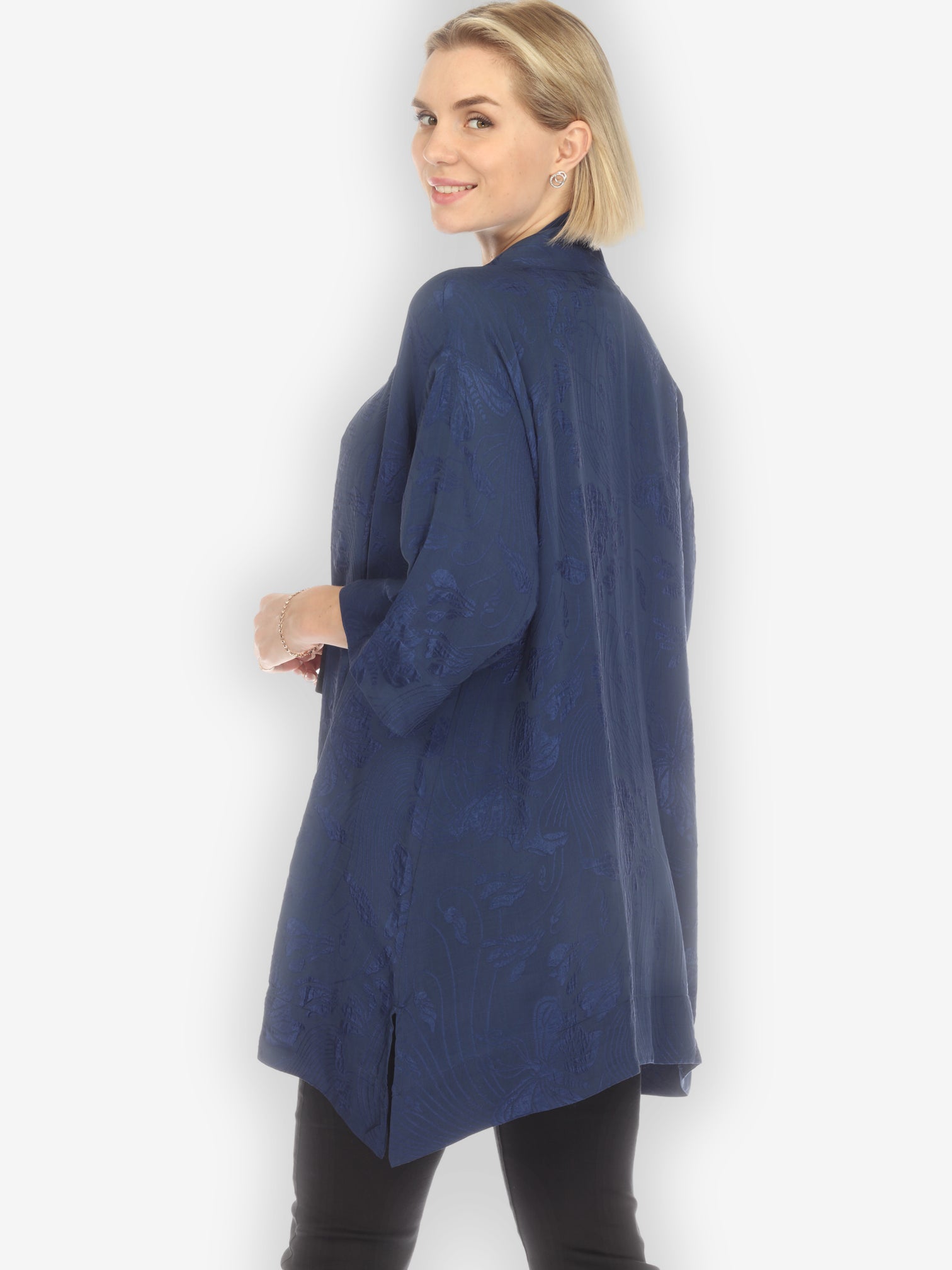 Jackets Solid Navy Silk Kimono Top