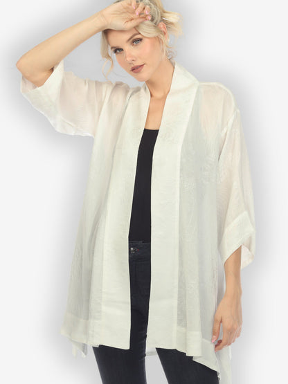 Jackets Solid White Silk Kimono Top