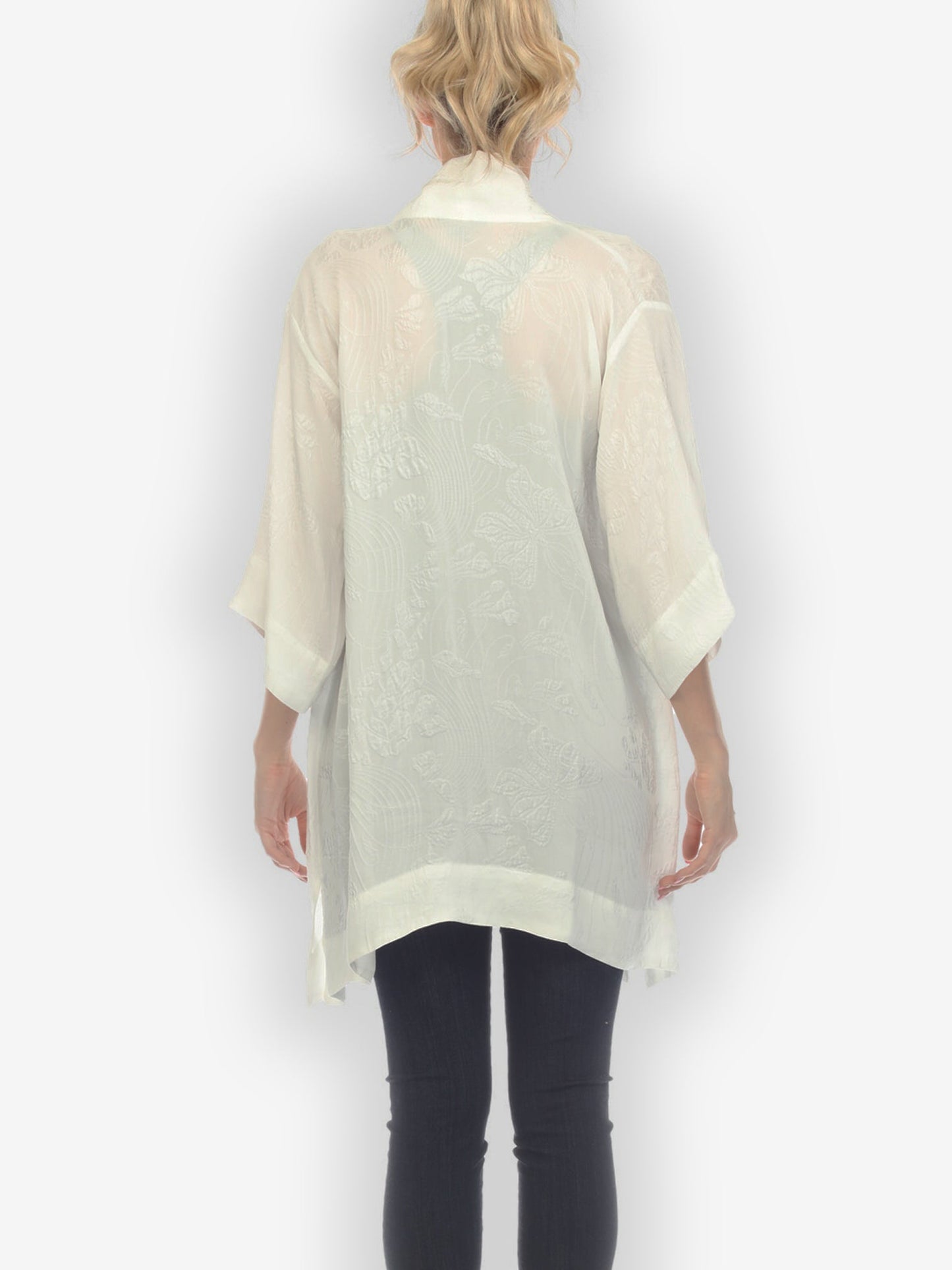 Jackets Solid White Silk Kimono Top