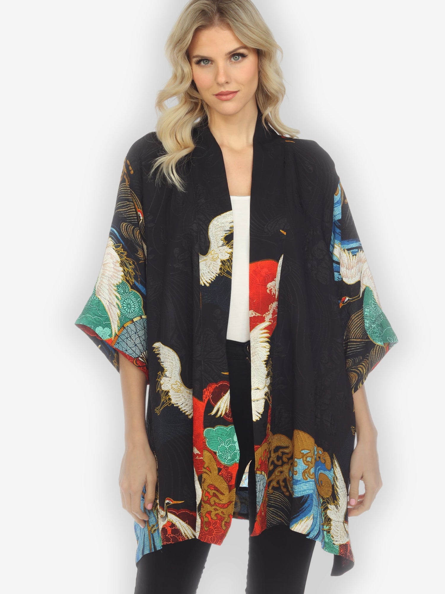Kimono Sun Wave Crane Silk Kimono Top
