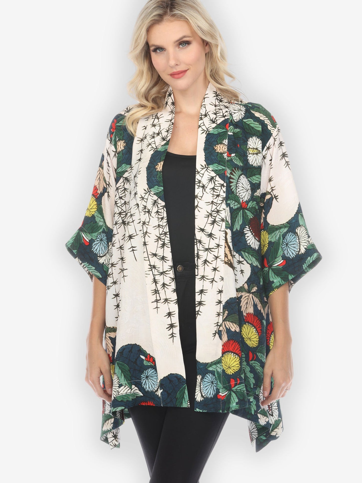 Jackets Umbrella Flowers Silk Blend Kimono Jacket