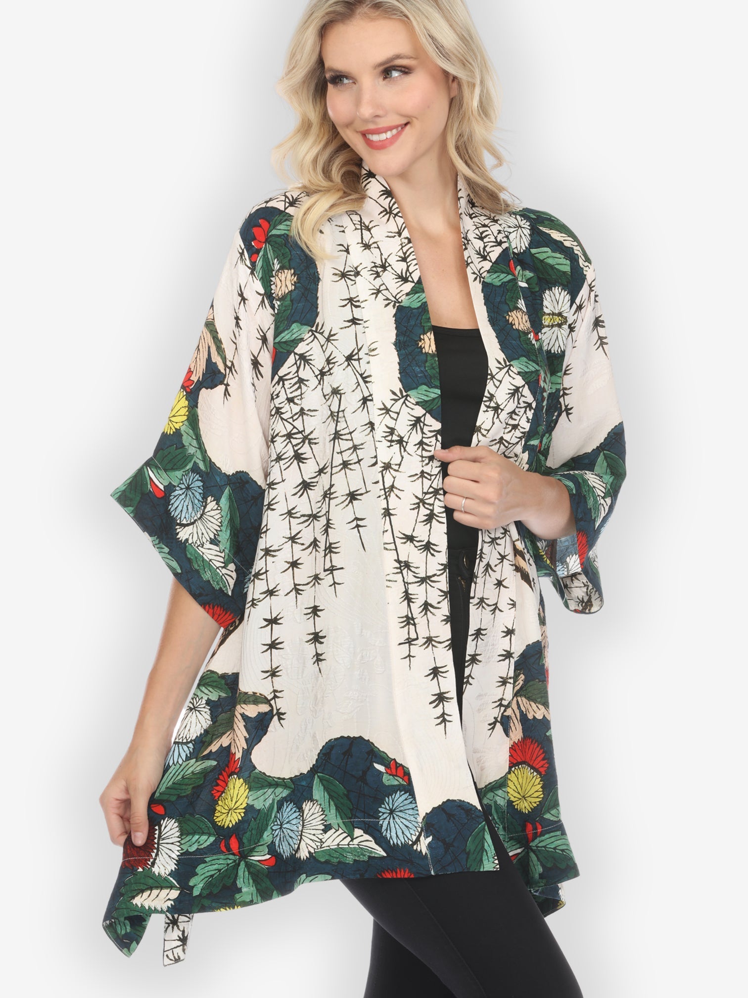 Jackets Umbrella Flowers Silk Blend Kimono Jacket