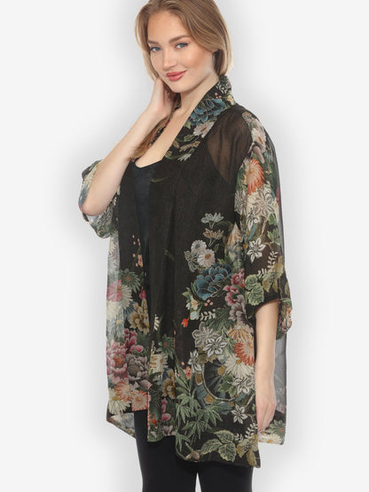 Jackets Vintage Flowers in Black Kimono Jacket