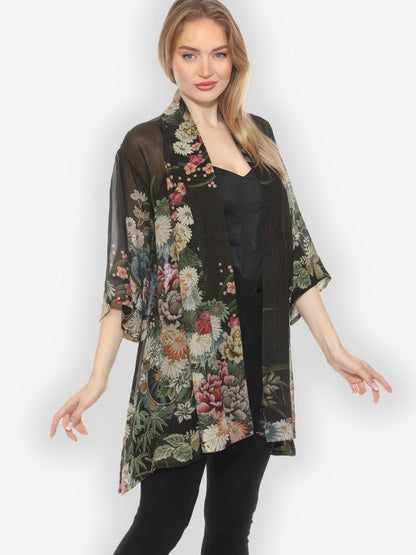 Jackets Vintage Flowers in Black Kimono Jacket