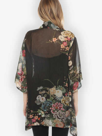 Jackets Vintage Flowers in Black Kimono Jacket