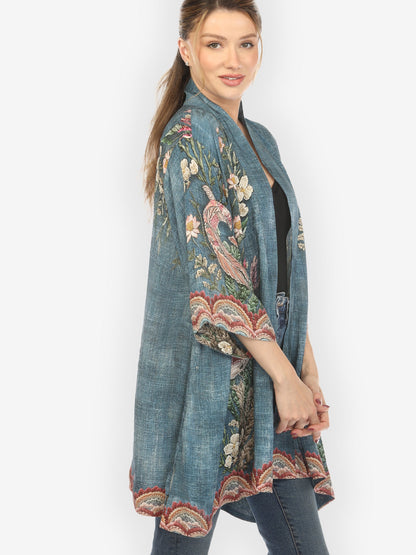 Open Front Kimono Vintage Koi Embroidery Kimono Jacket