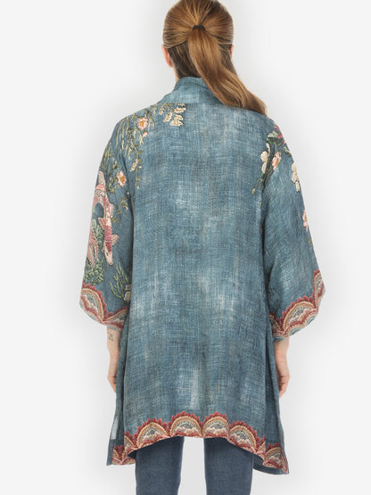 Open Front Kimono Vintage Koi Embroidery Kimono Jacket