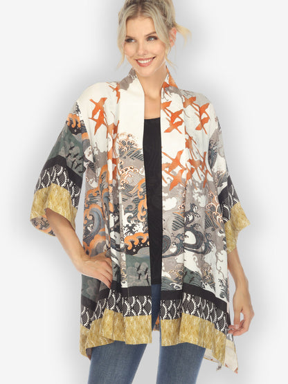Jackets Waves and Cranes Silk Kimono Top