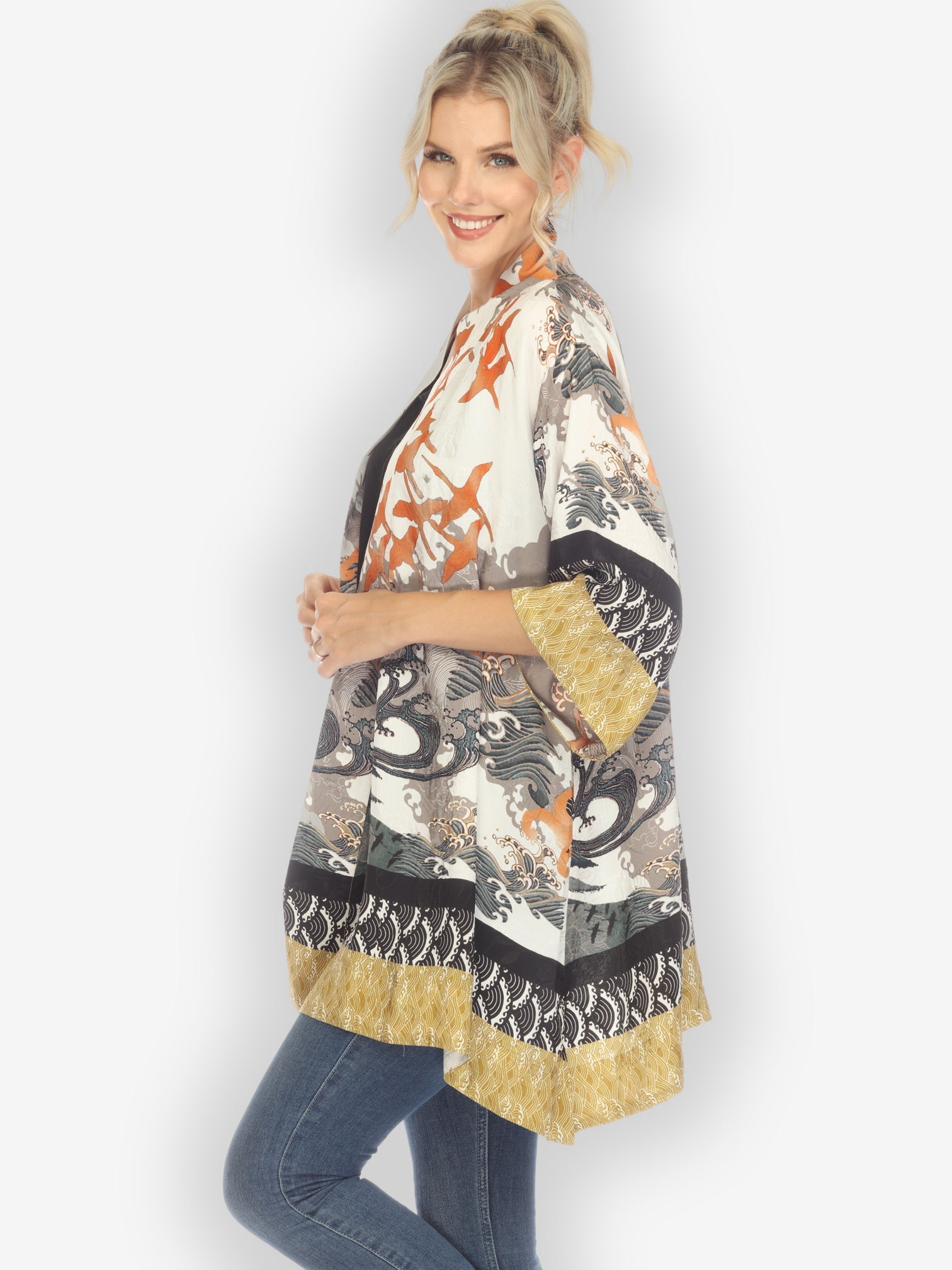 Jackets Waves and Cranes Silk Kimono Top