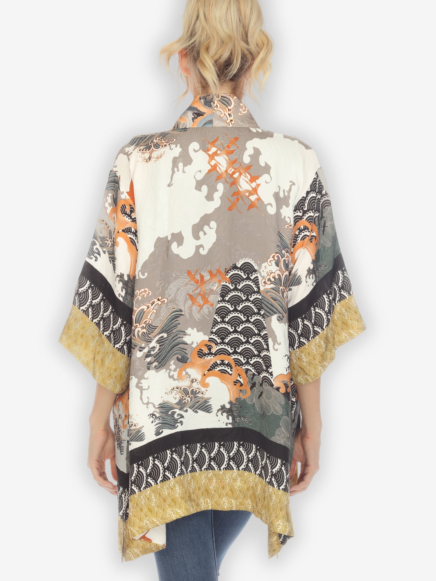 Jackets Waves and Cranes Silk Kimono Top