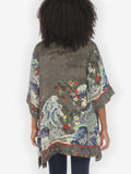 Citron Waves Art Dark Gray Kimono
