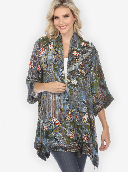 Jackets Waterfall and Flowers Silk Kimono Jacket