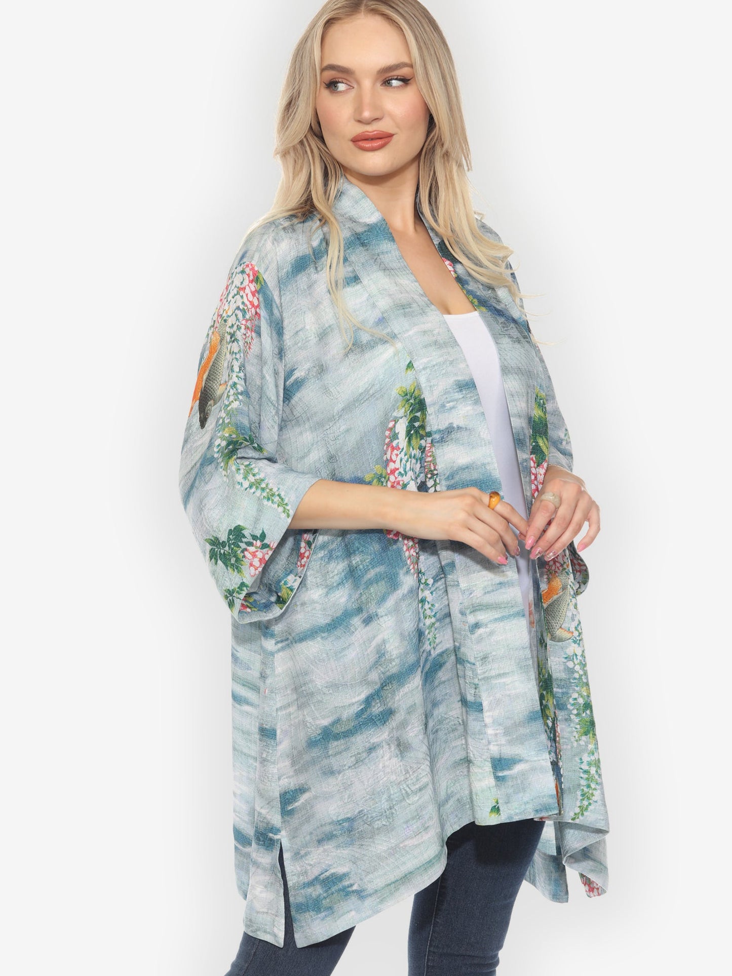 Open Front Kimono Water and Koi Kimono Jacket