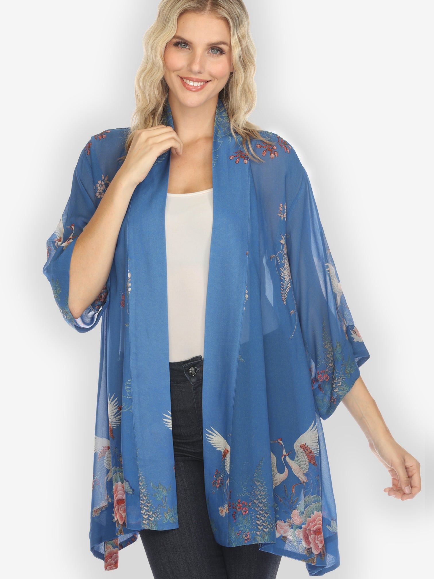Jackets Wisteria Butterflies Cranes in Blue Kimono Jacket