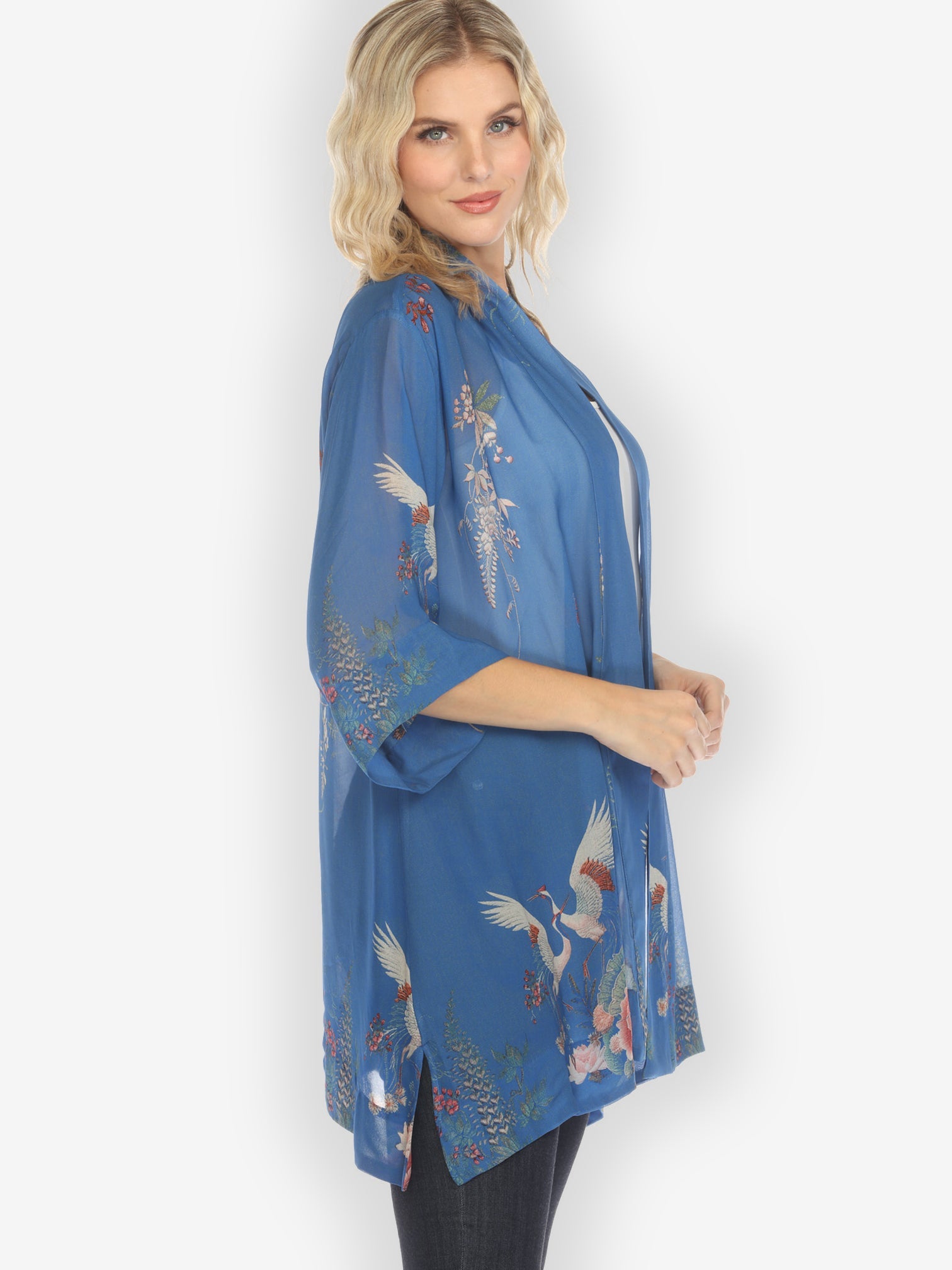 Jackets Wisteria Butterflies Cranes in Blue Kimono Jacket