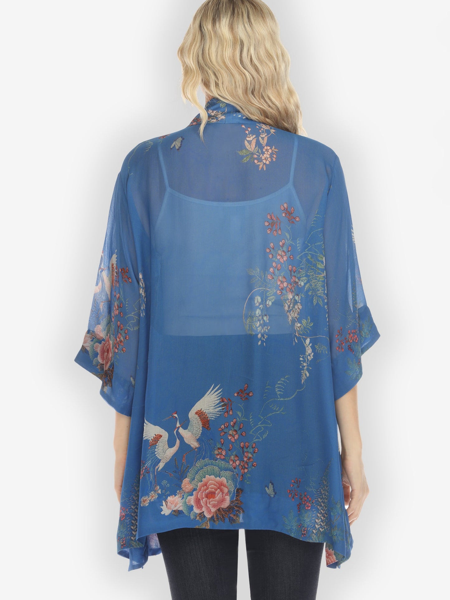 Jackets Wisteria Butterflies Cranes in Blue Kimono Jacket