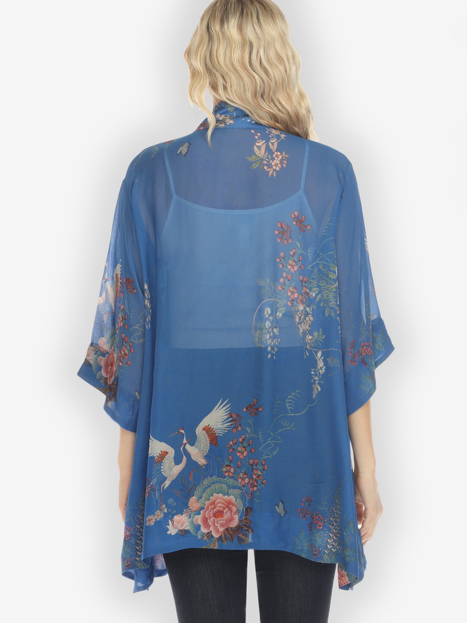 Jackets Wisteria Butterflies Cranes in Blue Kimono Jacket