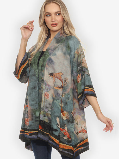 Open Front Kimono Watercolor Koi Kimono Jacket