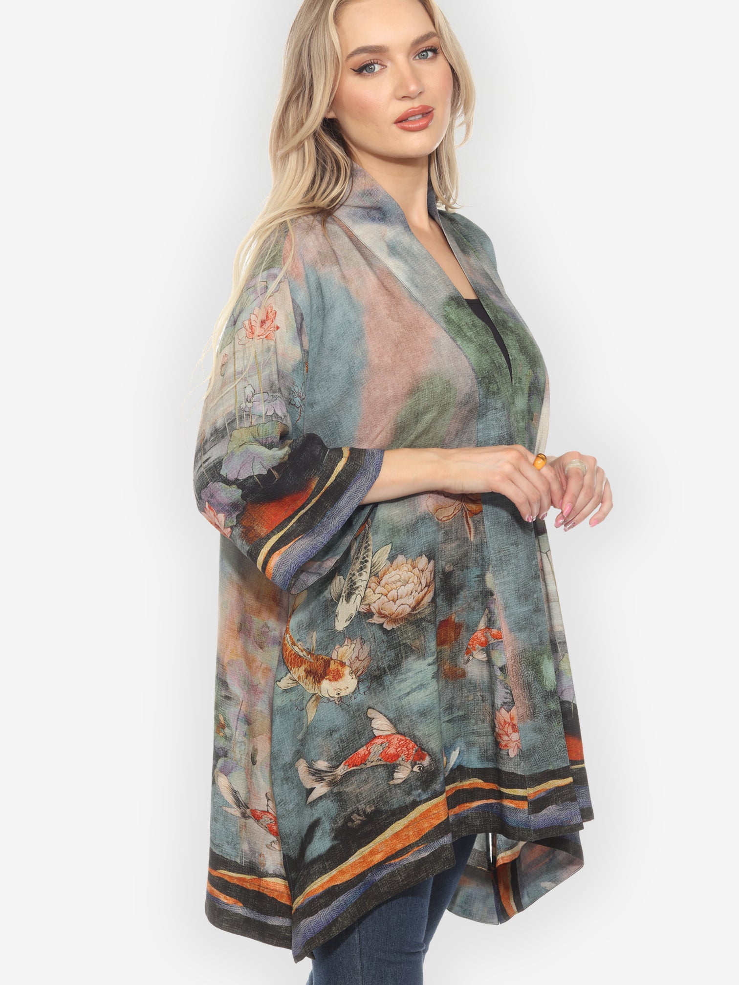 Open Front Kimono Watercolor Koi Kimono Jacket