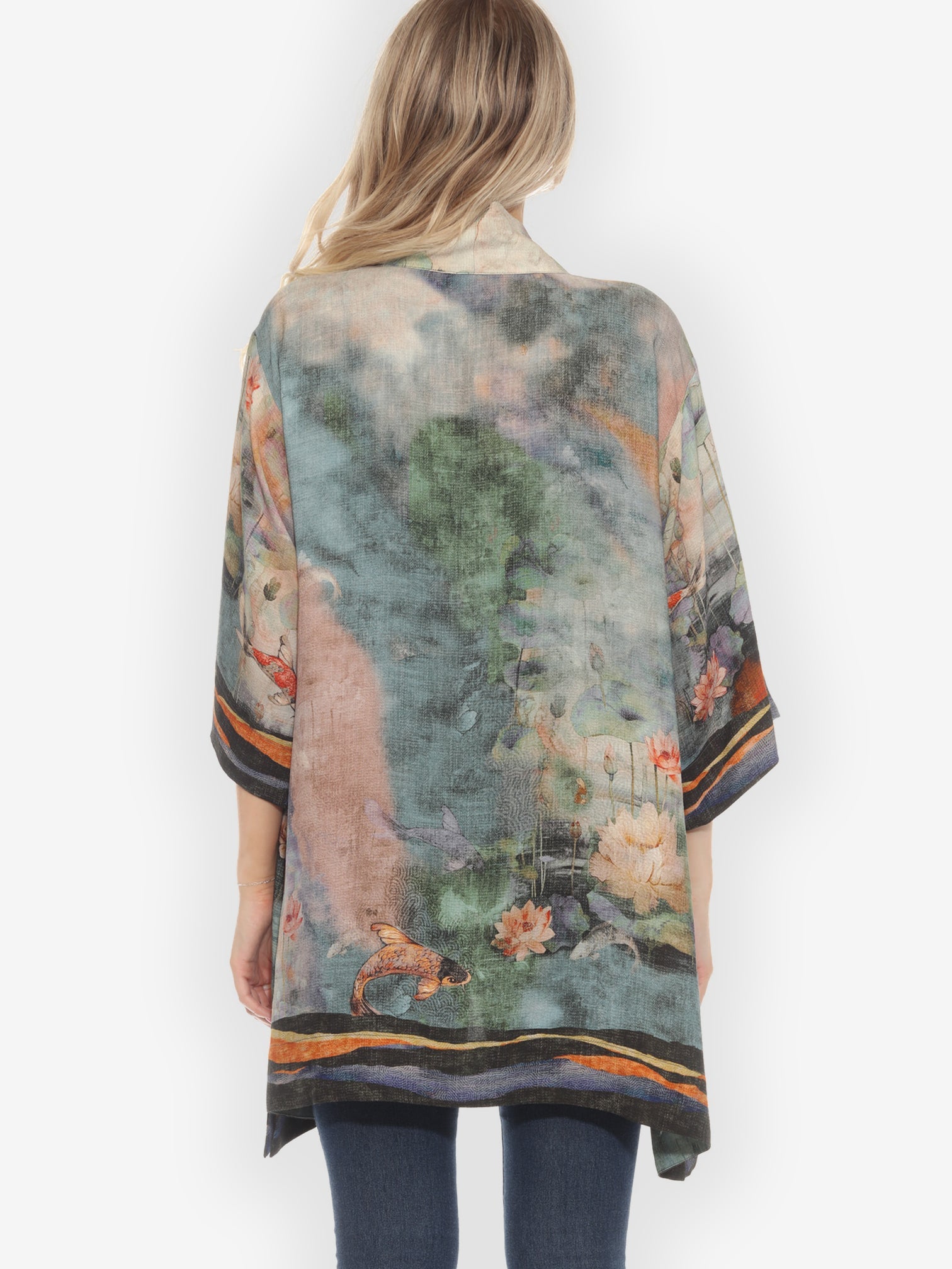Open Front Kimono Watercolor Koi Kimono Jacket