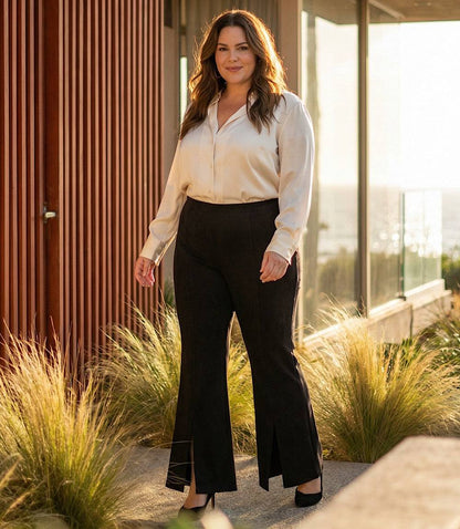 bottom Plus Size Faux Suede Front Slit Pants