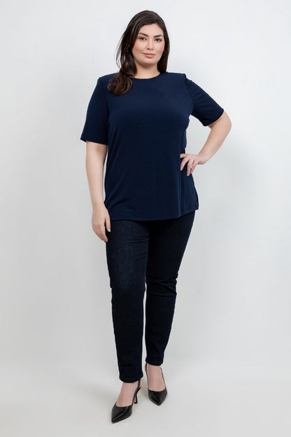 Tops Vikki Vi Jersey Navy Short Sleeve Tunic