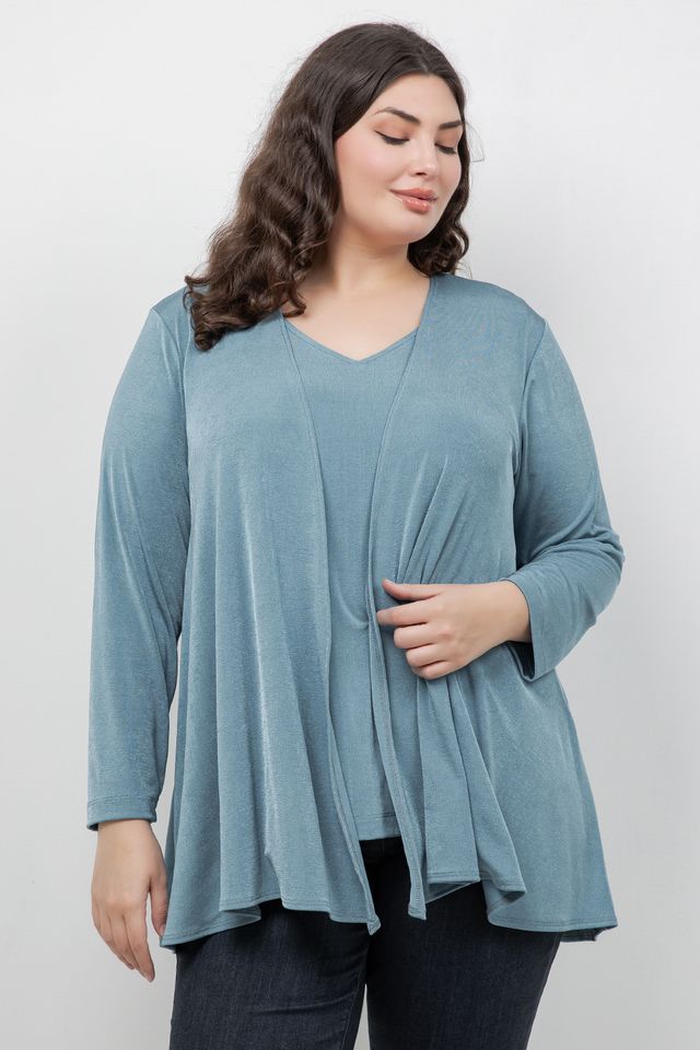 Jackets Vikki Vi Silky Classic Blue Sage Swing Cardigan