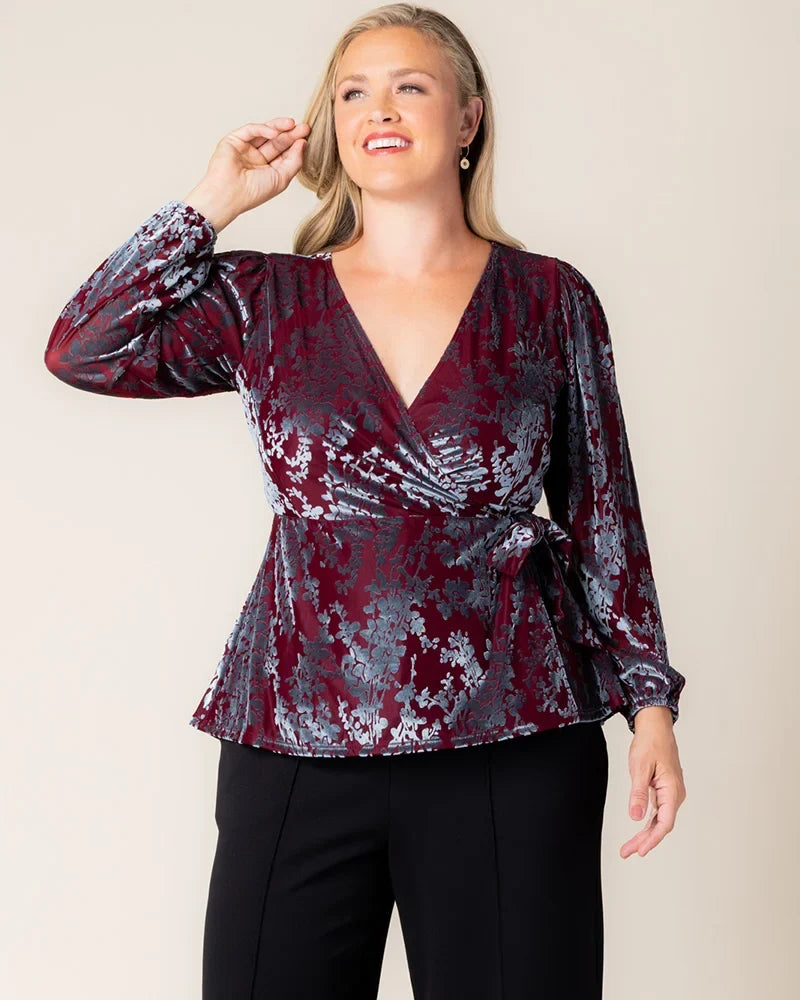 Tops Loretta Long Sleeve Velvet Wrap Top