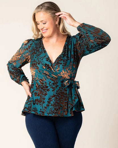 Tops Loretta Long Sleeve Velvet Wrap Top