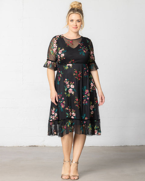 wildflower embroidered dress Kiyonna Plus Size Floral Mesh Sheer Embroidered Bodice Glitter Corset Dress | Adjustable lace Size:8 USA (40 EU)