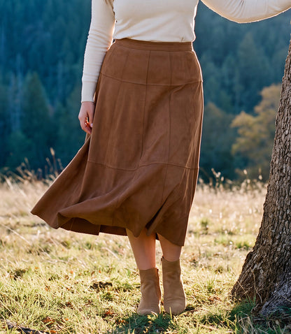 bottom Tiered Faux Suede Midi Skirt