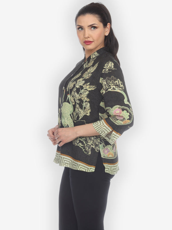 Antique Silk Crane Citron Style Silk Blouse