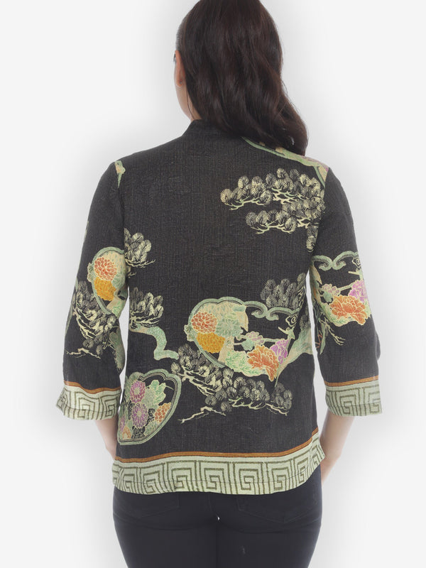 Antique Silk Crane Citron Style Silk Blouse