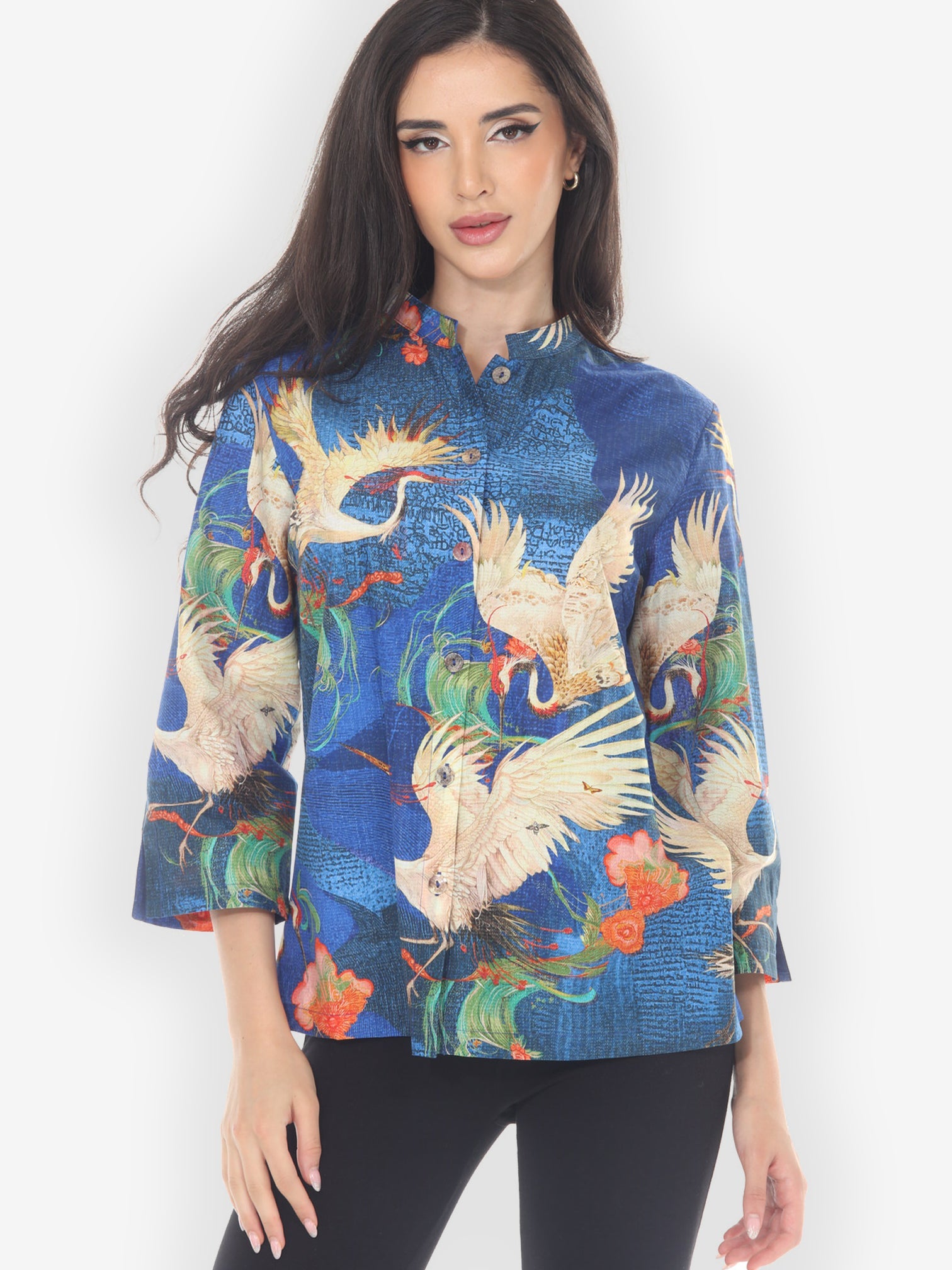 Citron Style Blouse Blossom and Crane Cotton Blouse