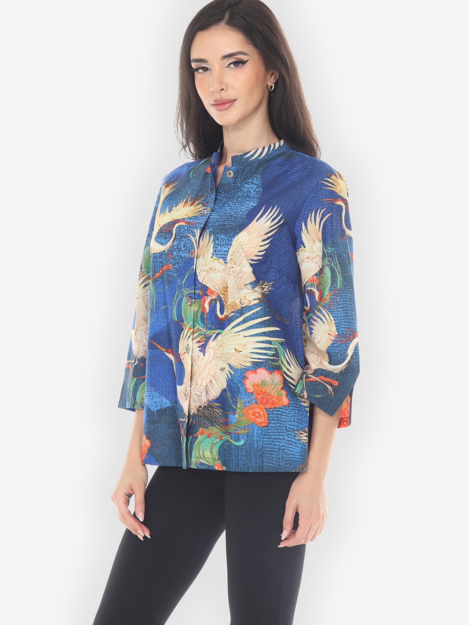 Citron Style Blouse Blossom and Crane Cotton Blouse