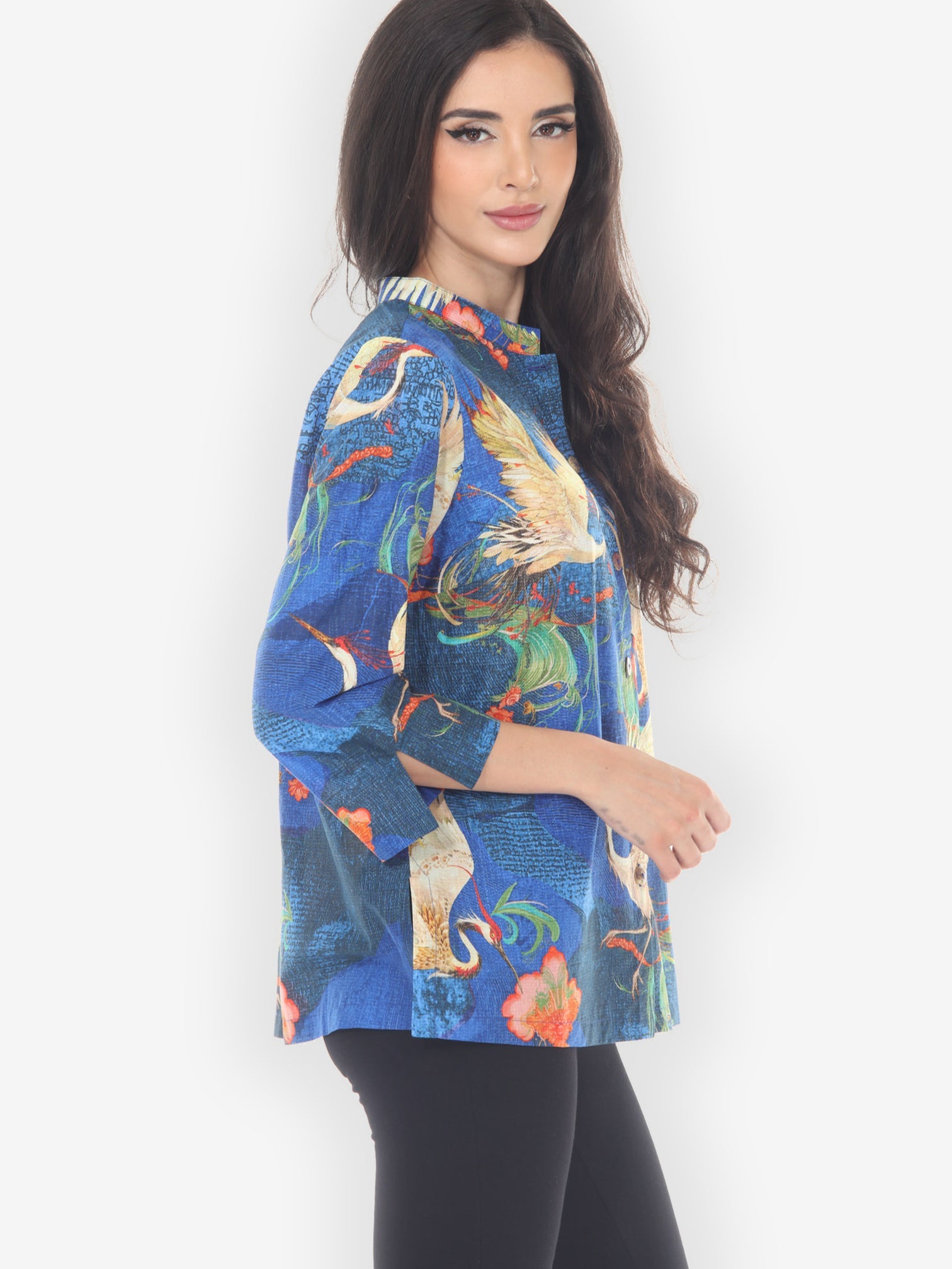 Citron Style Blouse Blossom and Crane Cotton Blouse