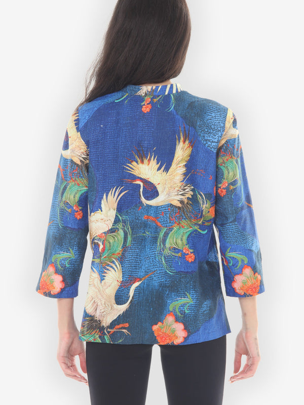 Blossom and Crane Cotton Blouse