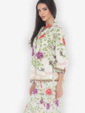 Border Floral Butterflies in White Cotton Blouse