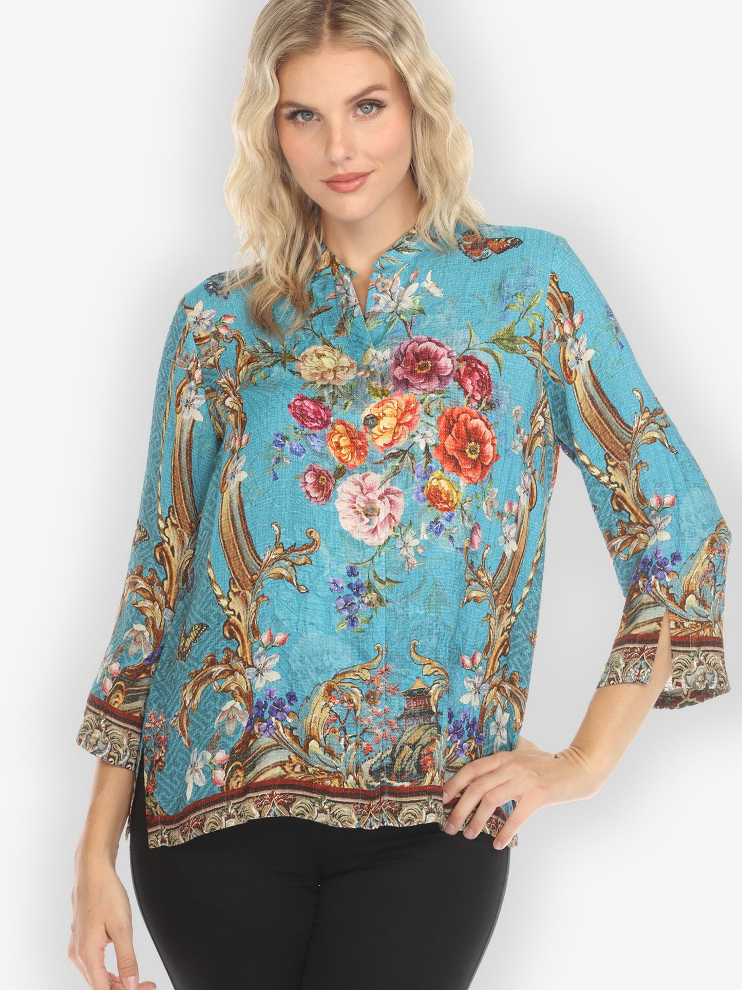 Jackets Baroque Garden in Blue Silk Blend Blouse
