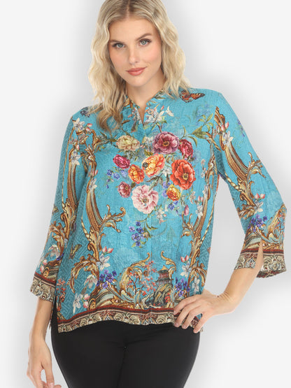 Jackets Baroque Garden in Blue Silk Blend Blouse