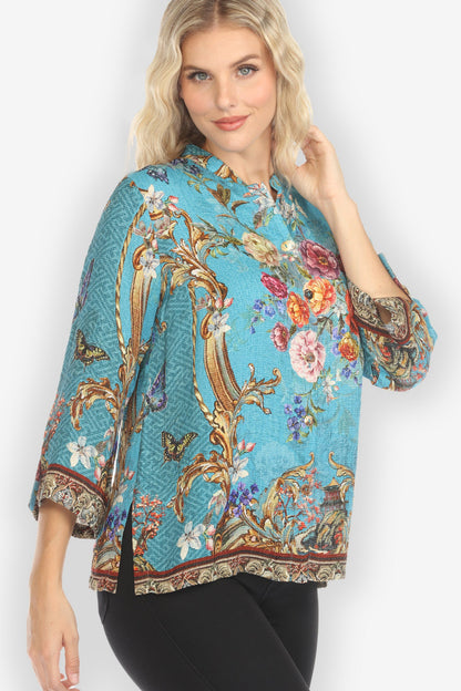Jackets Baroque Garden in Blue Silk Blend Blouse