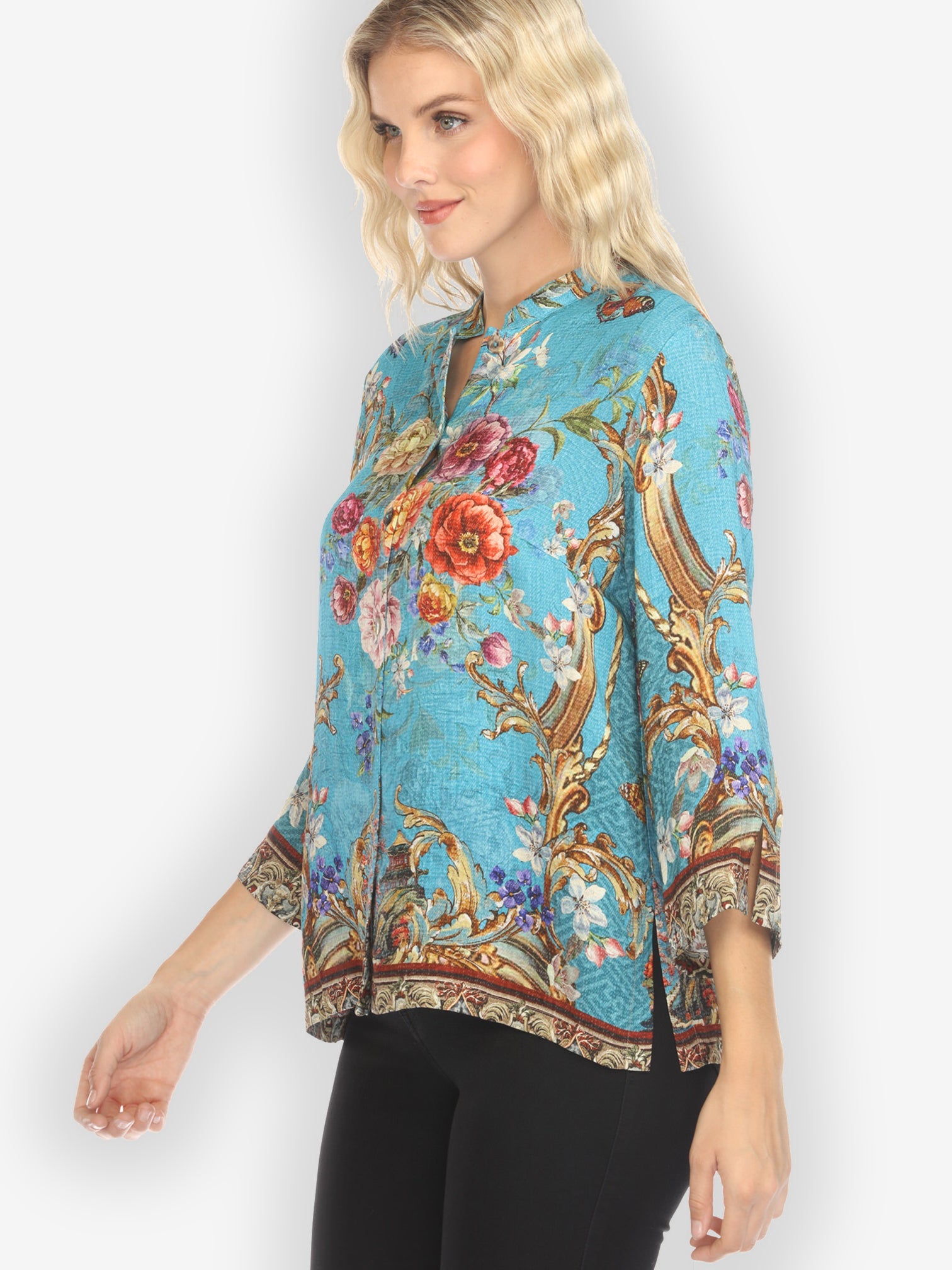 Jackets Baroque Garden in Blue Silk Blend Blouse